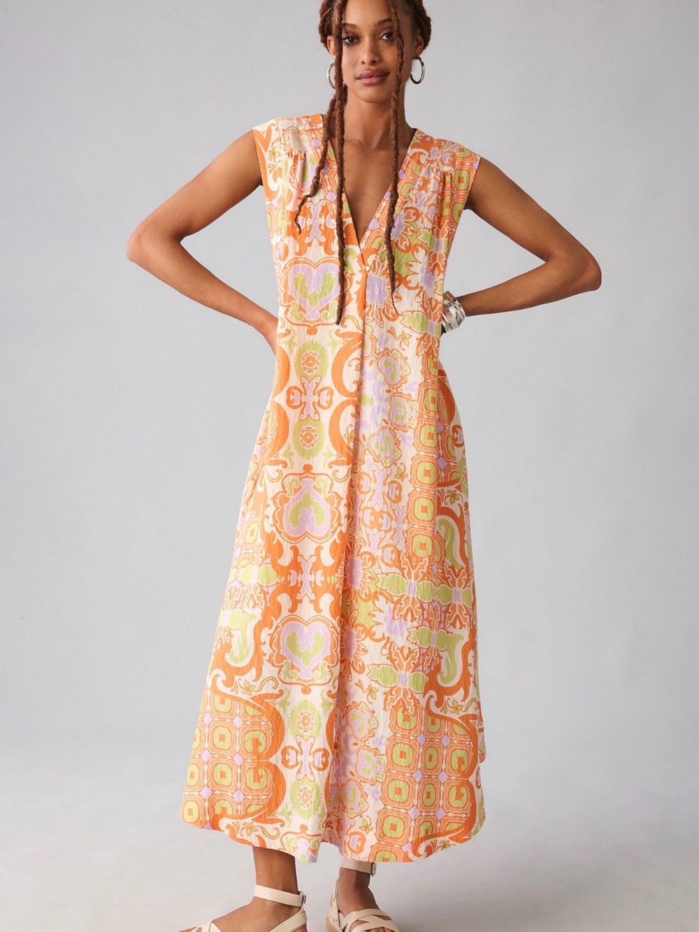 Maeve Sleeveless Printed V Neck Relaxed Dress